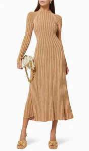 DION LEE sz M Natural Ribbed Twist Open Back Flared Dress - Picture 1 of 8