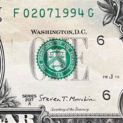 February 7, 1994 (02071994) One Dollar Fancy Serial Number Birthday Note - Image 1 of 3