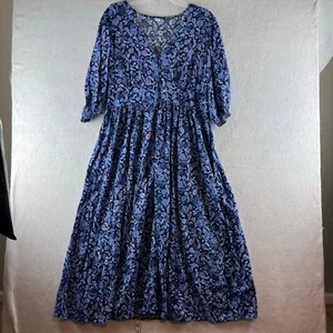 Old Navy Cottage Fit Flare Midi Dress 1/2 Slv Empire Waist Blue Floral Prairie L - Picture 1 of 16