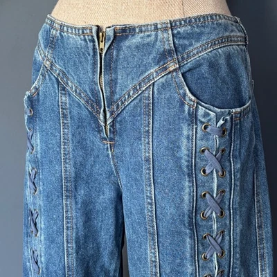 Lioness Jeans | Size XXS | Medium Wash Low Rise Lace Up Wide Leg Y2K Denim - Image 1 of 4