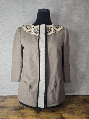 Chaqueta Alberta Ferretti De Colección Brocado Manga 3/4 A Presión Cuello Adornado Italia Talla 6 Foto 1 de 4