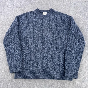 L.L.Bean Sweater Mens Large Blue Marled Lambswool Crewneck Rib Knit Speckled - Picture 1 of 9