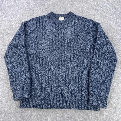 L.L.Bean Sweater Mens Large Blue Marled Lambswool Crewneck Rib Knit Speckled - Image 1 of 4