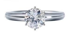 Platinum Plated Sterling Silver 2 CTW Round Cut Zirconia 6 Prong Ring - Size 11 - Picture 1 of 6