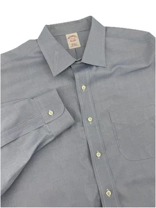 Brooks Brothers Dress Shirt Mens 17.5 36 Solid Blue Traditional Fit Button Down - Picture 1 of 5
