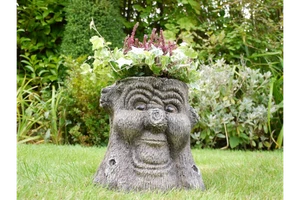Funny Face Novelty Tree Stump Planter, Quirky Garden Decor, Indoor Patio - Picture 1 of 15
