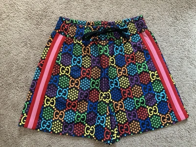 Pantalones Cortos Informales Gucci Estampado Psicodélico GG Supreme Cordón Rayas Mujer Talla XS Foto 1 de 4