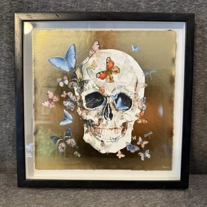 Marmont Hill Skull Butterfly Framed Gold Foil Art Work 12”x 12" Parvez Taj - Picture 1 of 4