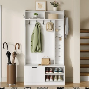 Gang Kleiderschrank-Set mit Sitzbank, Mit Haken, Tür und offenem Stauraum - Bild 1 von 22