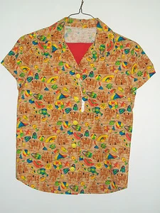 Girl's HANDMADE Button-Down Shirt/Shorts Set-Colorful Beach Theme-Sz 10- OOAK - Picture 1 of 4
