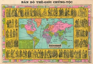 1957 Luong Vietnamese Pictorial Map of World Ethnicities - Picture 1 of 1