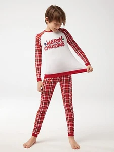 Christmas Pajamas, Size 4T, Red and White Plaid, "Merry Christmas" - Picture 1 of 6