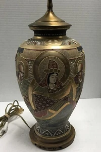 VTG Meiji Period Satsuma Japanese Immortals Gold Moriage Style 17" Vase Lamp - Picture 1 of 8