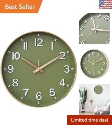 Elegante reloj de pared analógico silencioso - 12 pulgadas verde y dorado para uso en interiores Foto 1 de 4