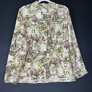 CJ BANKS Plus 2X (20W-22W) Linen Blend Button Down Light Jacket- Shirt w/Roses - Picture 1 of 5