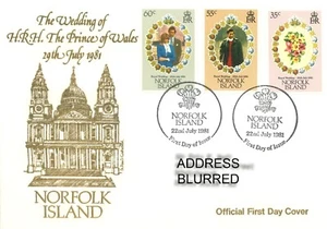 Norfolk Island FDC Wedding of HRH Prince of Wales First Day Cover, 22.7.1981 - Picture 1 of 1