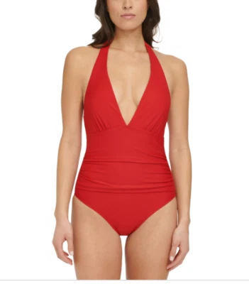 Tommy Hilfiger One Piece Ribbed Halter Neck Swimuit Scarlet Size 10 - Image 1 of 4