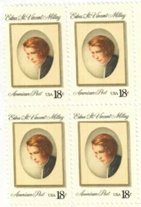 EDNA ST VINCENT MILLAY--Block of 4 Collectible Stamps--FREE SHIPPING - Picture 1 of 1
