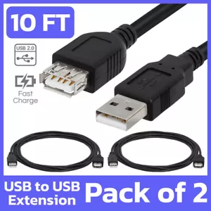 2 Pack USB Extension Cable 10ft USB Cord Extender Standard Type A Male to Female - Picture 1 of 5