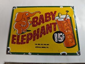 Baby Elephant Porcelain Sign Soda Pop Drink Grocery Diner Parlor Fountain 