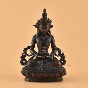 Estatua de cobre tibetana Aparmita Amitayus tsepame de buena calidad en acabado oxidante - Imagen 1 de 4