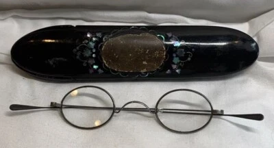 Estuche para Anteojos Antiguo Madreperla Laca Negra Floral Victoriano  Foto 1 de 4