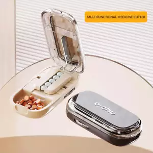Portable 2 in 1 Pill Cutter Medicine Box Adjustable Pill Splitter High-capacity - Picture 1 of 16