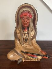 Native American Statue with Headdress and Peace Pipe VINTAGE 70s Byron Molds