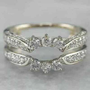 2Ct Round-Cut Lab Created Diamond Enhancer Wedding Ring 14k Yellow Gold Plated - Picture 1 of 6