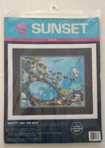 Sunset #11074 Beauty And The Reef 2006 14x11 Tropical Fish Dolphin Turtle Crewel - Picture 1 of 5