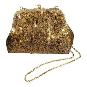 Gold Clutch Handtasche für Abendkleid Hochzeit Braut Glitzer Pailletten Umhängetasche - Bild 1 von 9