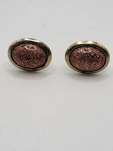 Vintage Cufflinks Gold Colored Oval With Copper Colored Stone - Picture 1 of 4