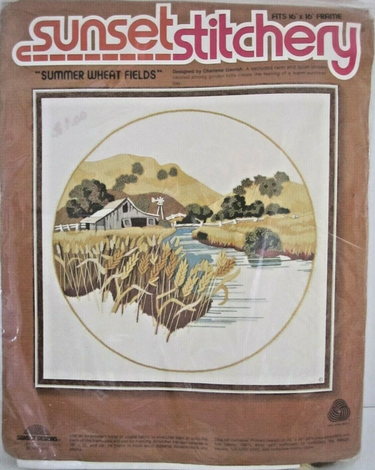 Summer Wheat Fields Crewel Embroidery Kit by Sunset Stitchery USA 1978