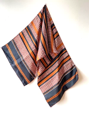 1970's silk Echo long scarf made in Japan, brown white black herringbone EXCD - Image 1 of 3