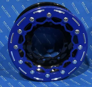 BOSS ATV RACING ALUMINUM BEAD LOCK FRONT WHEEL 10X5 Blue RING - Picture 1 of 2