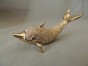 Collectible small jewelry box bronze dolphin with rhinestones & enamel - Picture 1 of 12