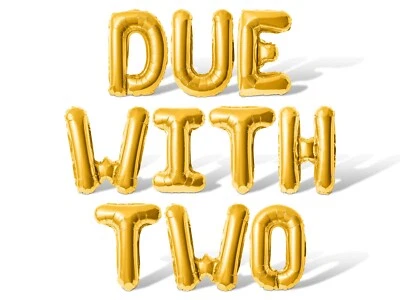DUE WITH TWO Letter Balloon Banner - Twins Baby Shower Party Supply Decorations - Image 1 of 4