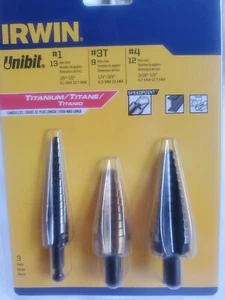 Brand New #1 #3T #4 Irwin 15504 3-Piece Titanium Impact Step Drill Bits - Picture 1 of 5
