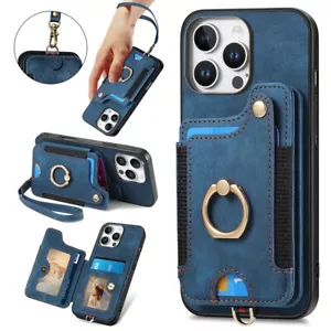 For iPhone 16 15 14 13 12 11 Pro Max XS 8 7 Case Leather Card Holder Stand Cover - Picture 1 of 66