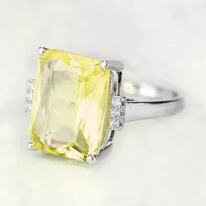 Certified Natural Yellow Sapphire 14 K White Gold Anneversary Ring Gift For Her - Picture 1 of 3