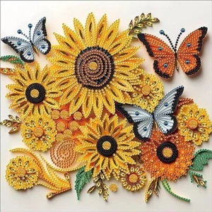 5D zum Selbermachen Sonnenblume und Schmetterling Diamant Kunst Malerei 40 x 30 cm Leinwand UK COMPANY - Bild 1 von 4