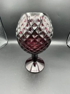 (151a) Viking Purple Amethyst Pedestal Vase Diamond Optic Yesteryear Ivy Ball - Picture 1 of 5