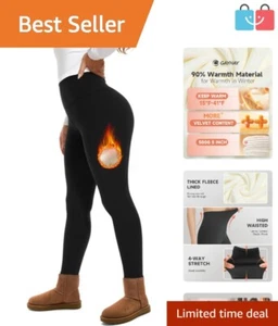 Thick High Waisted Fleece-Lined Leggings - Women’s Winter Workout Pants in Large - Picture 1 of 6