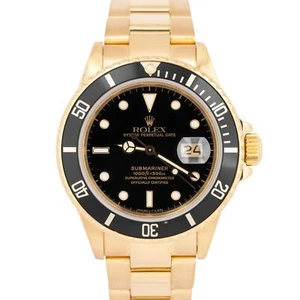PAPERS 1987 Rolex Submariner Date Black 18K Yellow Gold 40mm 16808 Watch BOX - Picture 1 of 9