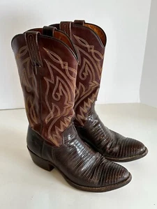 Mora Made In Spain Genuine Lizard Men's Cowboy Boots Men's Size 9D Brown/Black - Picture 1 of 10