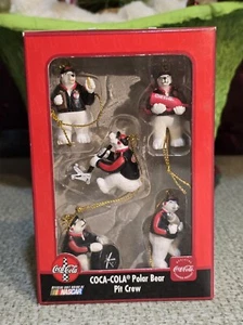 COCA COLA COKE NASCAR MINIATURE ORNAMENT SET 5 pc POLAR BEAR PIT CREW TEAM - Picture 1 of 12