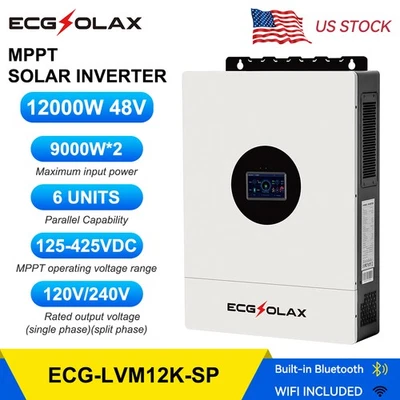 ECGSOLAX 12KW 48V Solar Hybrid Off Grid Inverter 120V 240V Split Phase Dual MPPT Parallel