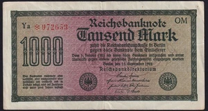 Billete de moneda antiguo de colección de 1000 marcos de Alemania de 1922 selección 76 g en muy buen estado - Imagen 1 de 2