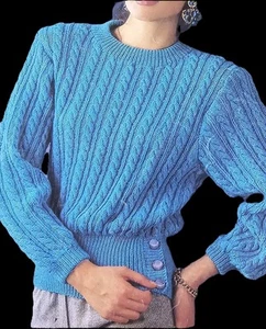 1980s Blouson Button Waist Batwing Cable 5 Ply Patons 211 Knitting Pattern - Picture 1 of 3