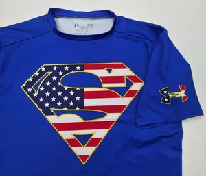 Under Armour Compression Shirt Mens L Superman American Flag DC Limited Use - Picture 1 of 8